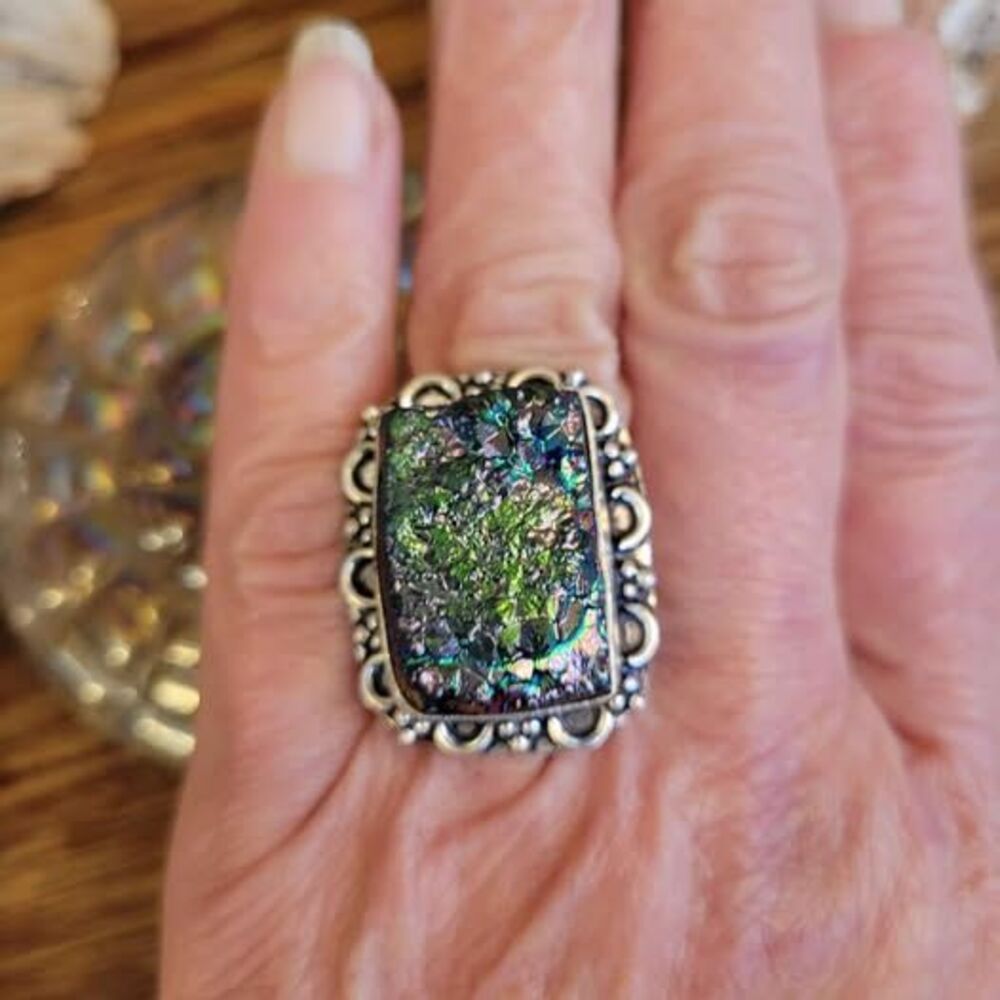 Rainbow Titanium Druzy Ring- size 9